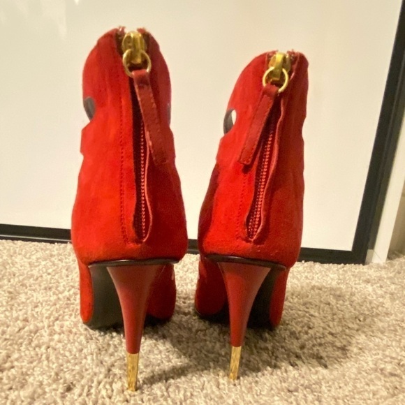 Giuseppe Zanotti Red suede ankle booties, pointed toe high heel women shoes sz 8 - Picture 2 of 4